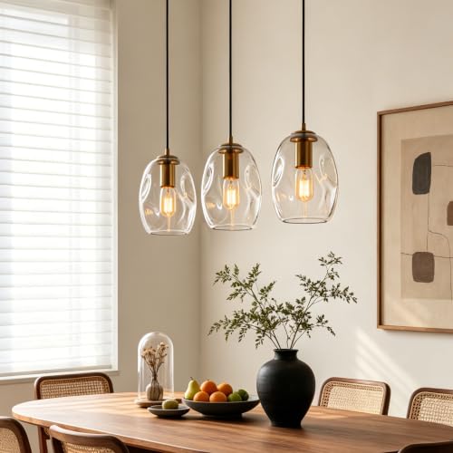 6.4 Inch Gold Glass Pendant Lights Kitchen Island Hanging Fixtures