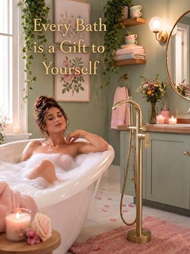 Freestanding Bathtub Faucet Stand Alone High Flow Brass Brush Gold Tub Filler