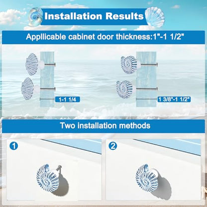 Coastal Cabinet Knobs Set of 6 (Deep Blue Seashell)