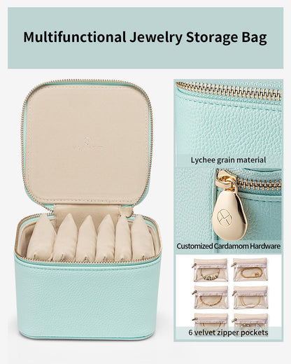 Jewelry Box with 6 Clear Velvet Zipper Pouches (E.6 PCS Lake Blue)