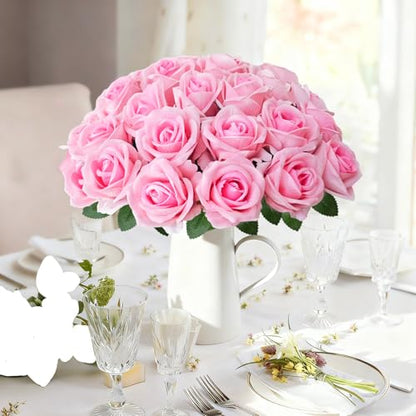 50Pcs Pink Roses Artificial Flowers with Stems (Pink / 50Pcs)