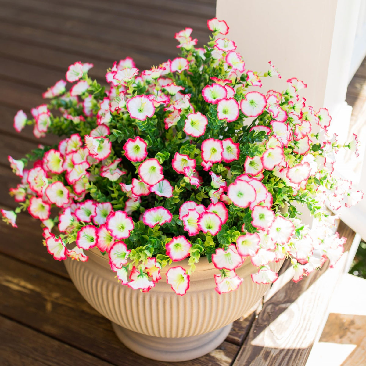 Artificial Faux Outdoor Flowers Plants for Spring Summer Decoration (12 Bundles Pink)