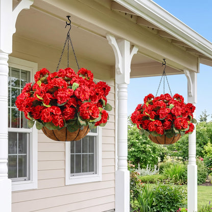 Artificial Geraniums Fake Flowers for Outdoors (Red / 12pcs)