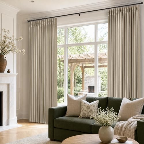 Burlywood Pinch Pleated Semi Sheer Thick Linen Curtains 84 Inches Long (Burlywood Birch / 40"W x 84"L (Pack of 2))