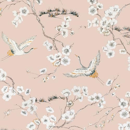 Pink Crane Wallpaper Peel and Stick Japanese Cherry Blossom Wallpaper Vintage Asian Bird Flying Crane Contact Paper Self Adhesive