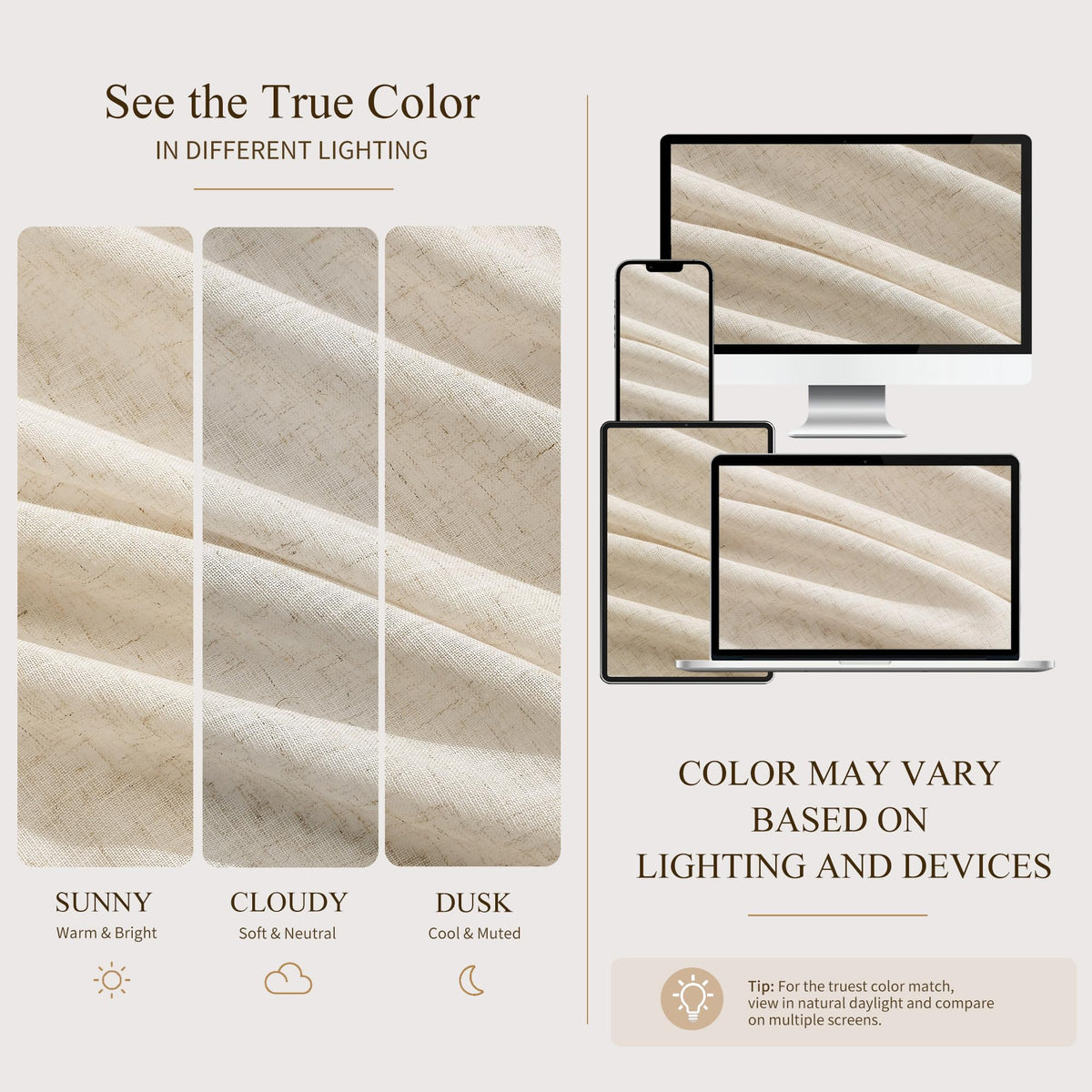 Cream Pinch Pleated Linen Curtains 120 Inch Long for Living Room (Linen / 40"W x 120"L (Pack of 2))