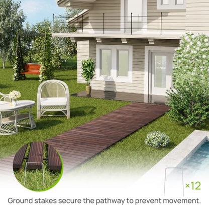 12FT Wooden Garden Parhway Walkway 25" W Oversize Outdoor Roll Out DecorativePatio Path Pavers Flooring Non (Carbonized / 12FT-Straight)