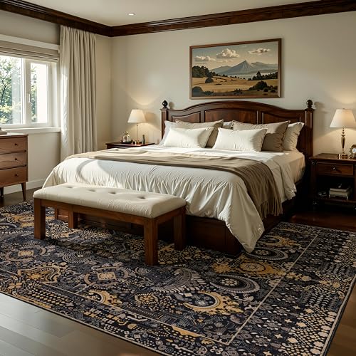 Washable Area Rug 5×7 for Living Room (Black and Gold / 5' x 7' (Rectangular))