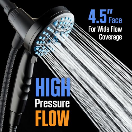 Seen-On-TV High Pressure 8-mode Handheld Shower Head - 2-mode Power Wash to Clean Tub, Tile & Pets, Stay-Clean Nozzles, Extra Long 6 ft. Stainless Steel Hose, Wall & Overhead Brackets