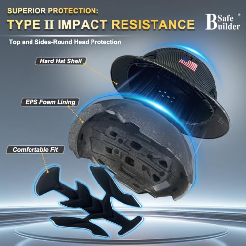 ANSI Type II Class C Full Brim Hard Hats Carbon Fiber Pattern Safety Helmet Vented Top and Sides