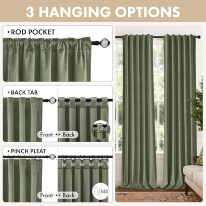 Sage Green Velvet Curtains 4 Panel Set Back Tab 40 x 84 Inch Long (Sage Green / 40"W x 84"L (Pack of 4))