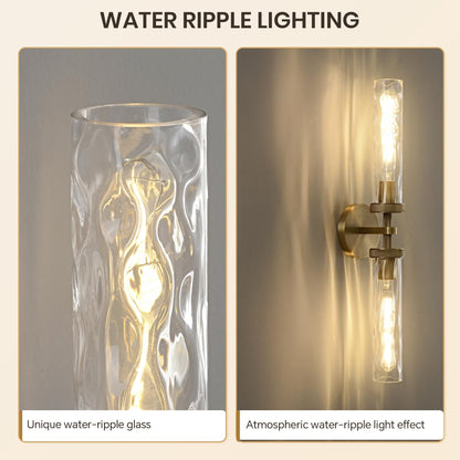 24in Bathroom Sconces with Water Ripple Glass (Brass / 24in-2PK)