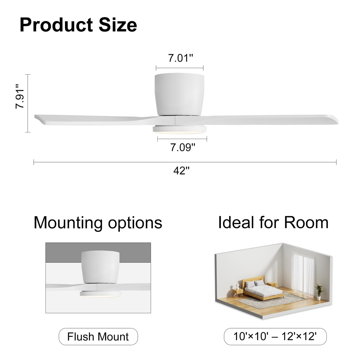 42 Inch Ceiling Fan with Light and Remote (White / 42")