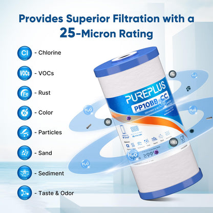 25 Micron 10"x4.5" Whole House Sediment and Carbon Filter (3 Count (Pack of 1))