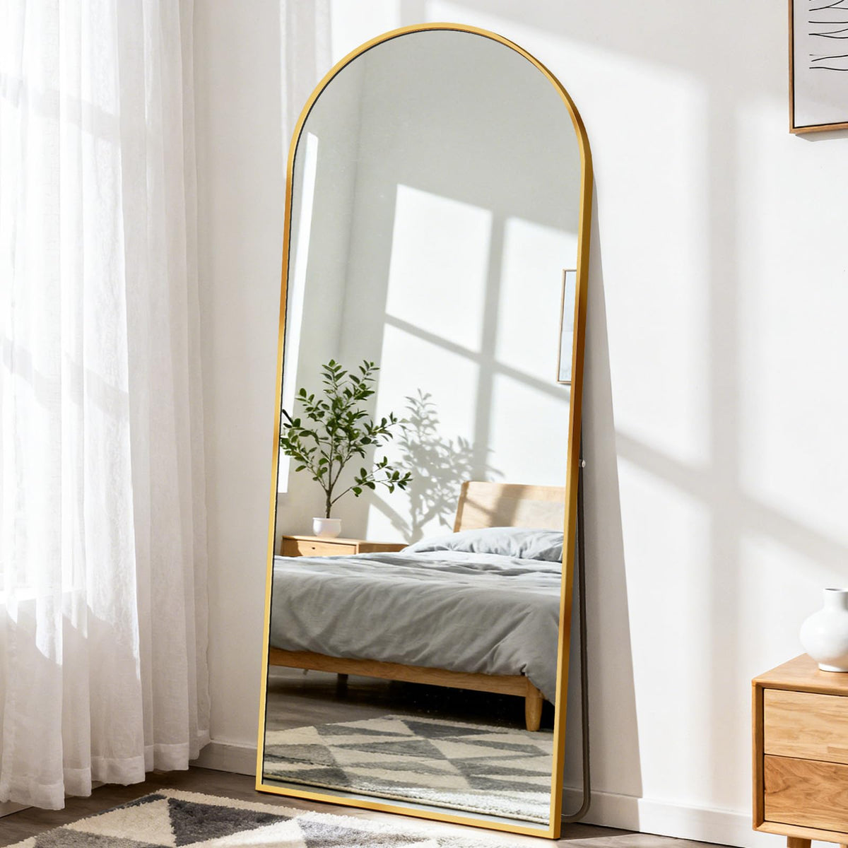 64"x21" Arched Full Length Mirror with Stand (Gold-arched / 64"L x 21"W)