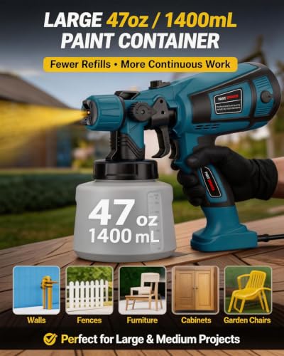 1000W HVLP Electric Paint Sprayer Gun for House Painting (Blue)