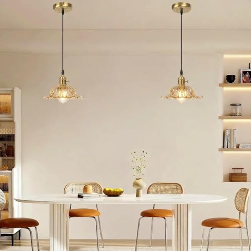 2 Pack Pendant Lights with Green Flower Glass Shade