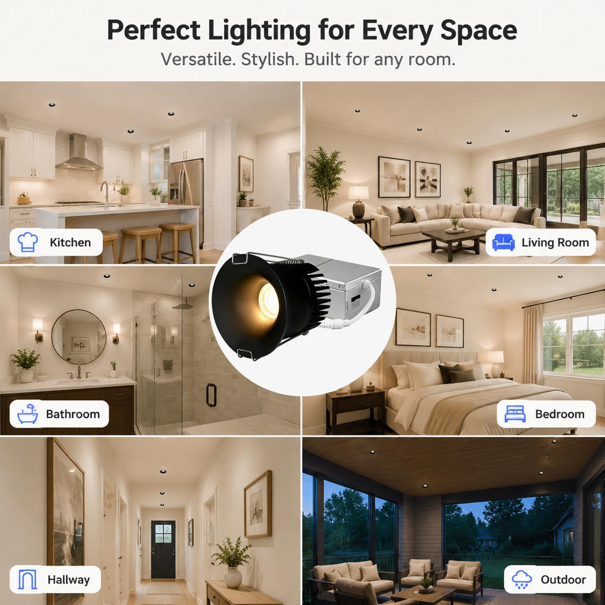3 Inch Anti Glare Recessed Lighting IP65 Shower Light 5CCT Waterproof LED Downlight with Junction Box (Black-1P / 3 Inch)