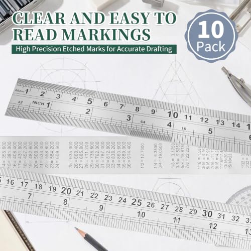 Metal Ruler 10 Pack with Inch