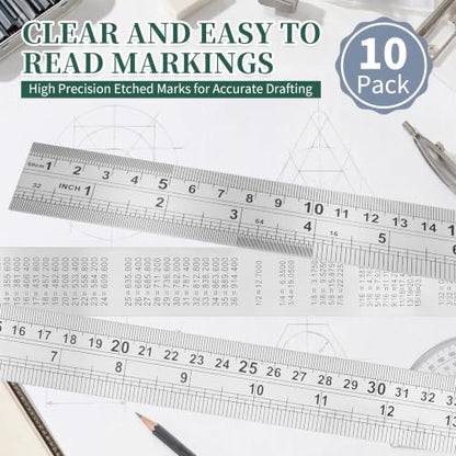 Metal Ruler 10 Pack with Inch