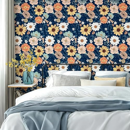 Vintage Floral Wallpaper Peel and Stick Boho Floral Contact Paper Flower Leaf Removable Self Adhesive