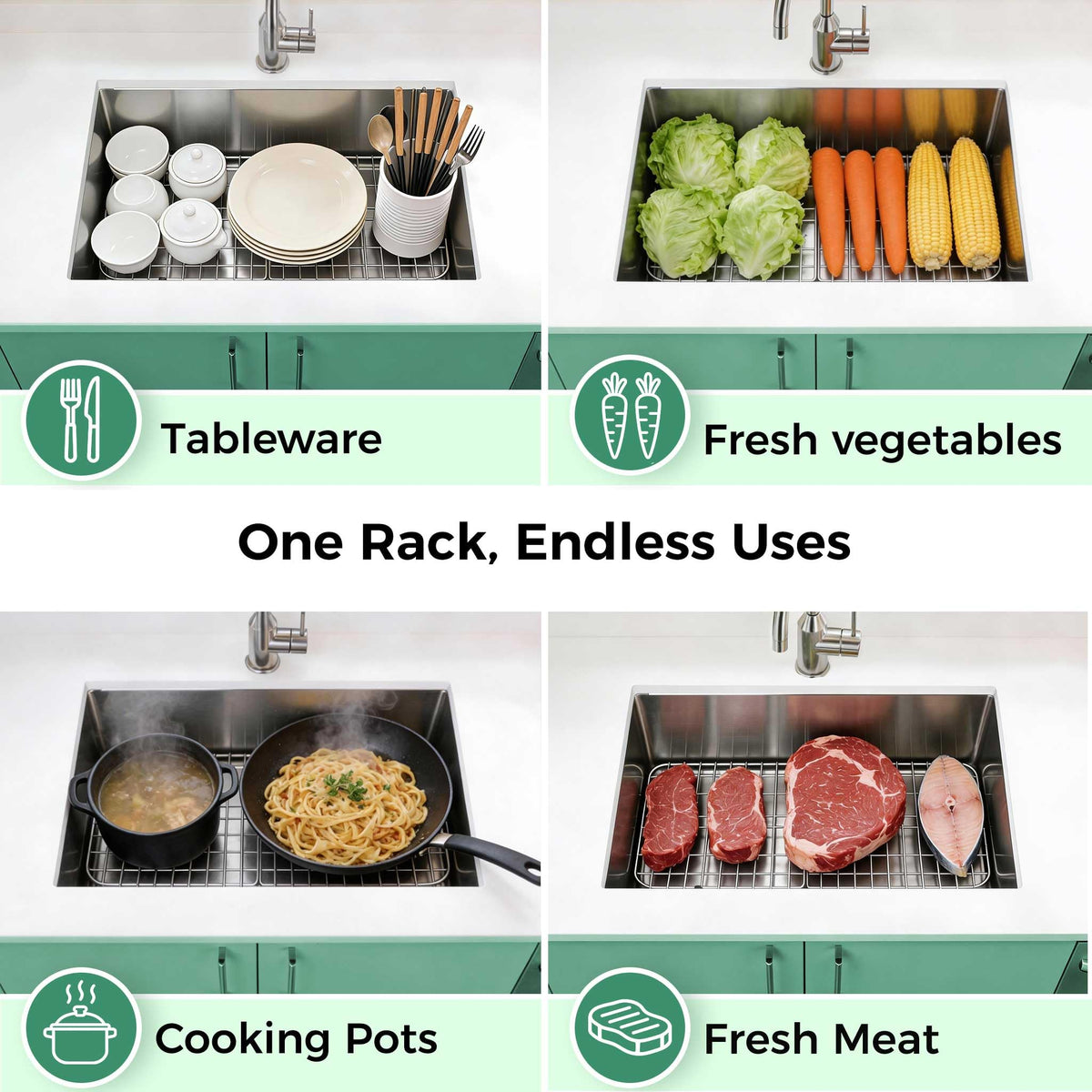 30" x 16" Stainless Steel Sink Grid Bottom Protector Rack (30" x 16" Rear Drain)