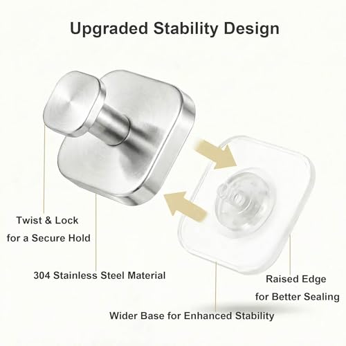 Suction Cup Hooks for Shower (Brushed Nickel / 2 Pack)