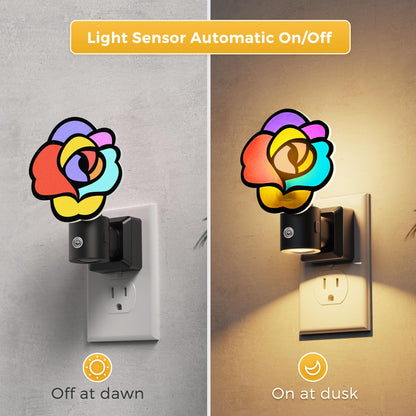 Night Lights Plug into Wall (Colorful Gothic Rose / 2 Pack)
