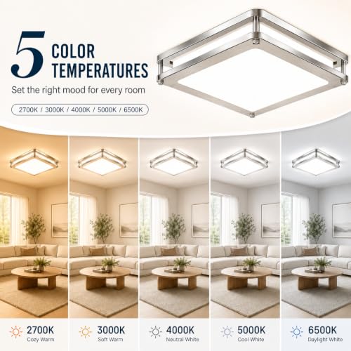 1Pack 12Inch 36W Square LED Flush Mount Ceiling Light Fixture