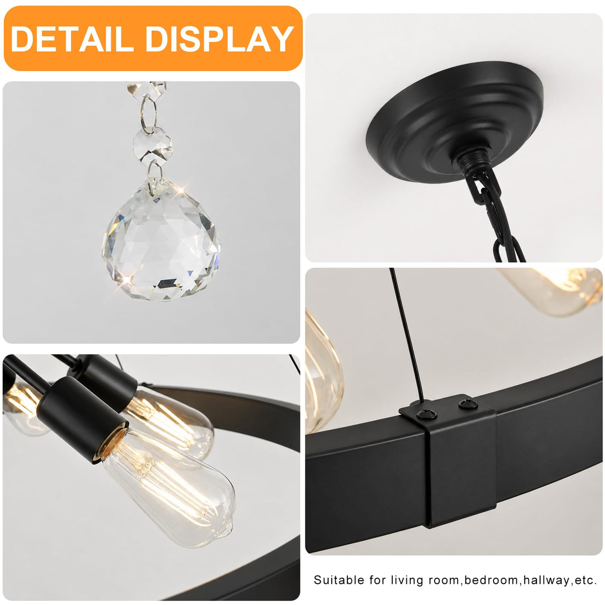 Black Wegan Wheel Chandelier 31.5" (Black / 31.5 inch)