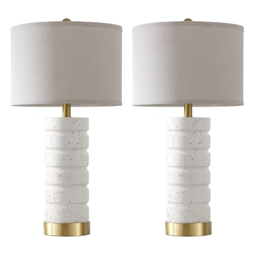 26" Modern Table Lamp Set of 2 Resin Lamp with Natural Stone Look