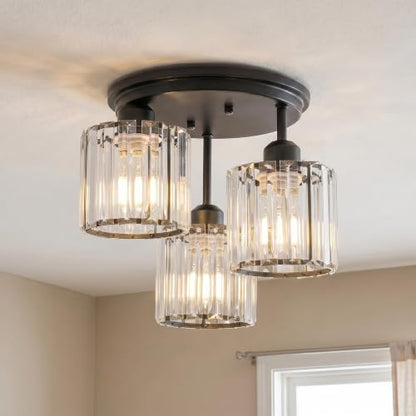 3 Light Semi Flush Crystal Ceilng Light