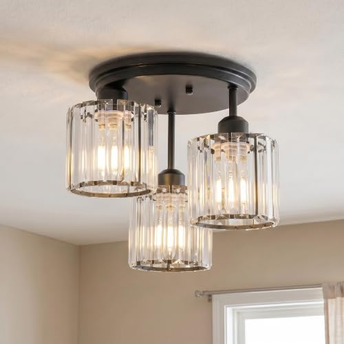 3 Light Semi Flush Crystal Ceilng Light
