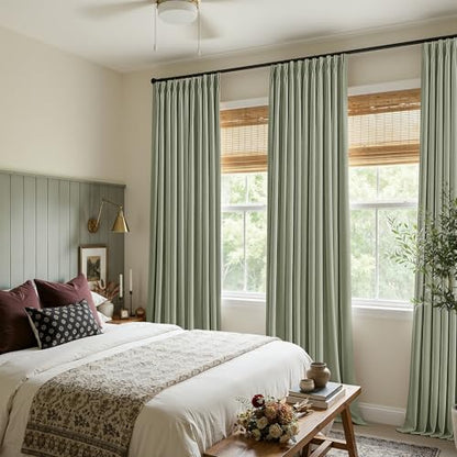 Sage Green Pinch Pleated 100% Blackout Linen Curtains 84 Inch 2 Panels Set (Sage Green / 50"W x 84"L (Pack of 2))