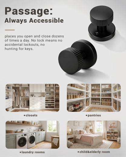 1 Pack Black Door Knobs Interior (Black)