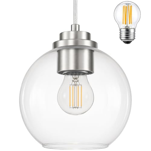 6" Black Globe Pendant Light Ribbed Glass Pendant Lights Kitchen Island Height Adjustable Mid