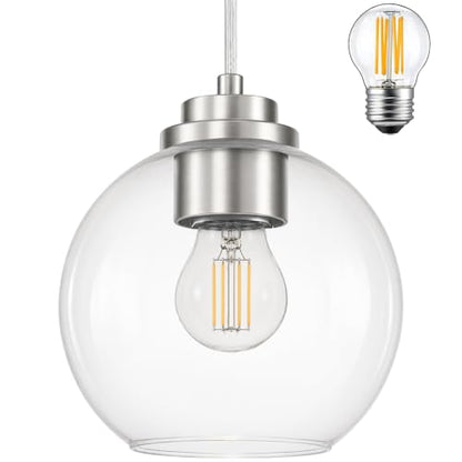 6" Black Globe Pendant Light Ribbed Glass Pendant Lights Kitchen Island Height Adjustable Mid