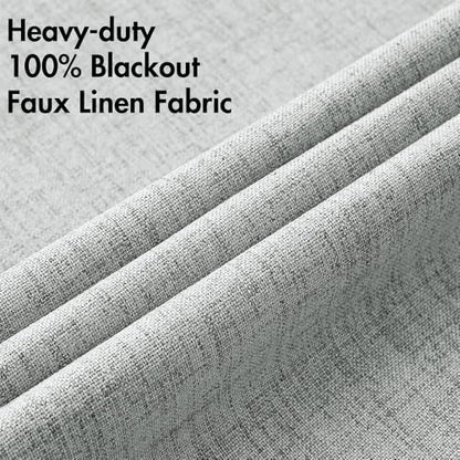100% Blackout Linen Curtains for Bedroom 52x96 Inches Glacier Gray (Glacier Gray / 52"W x 96"L (Pack of 2))