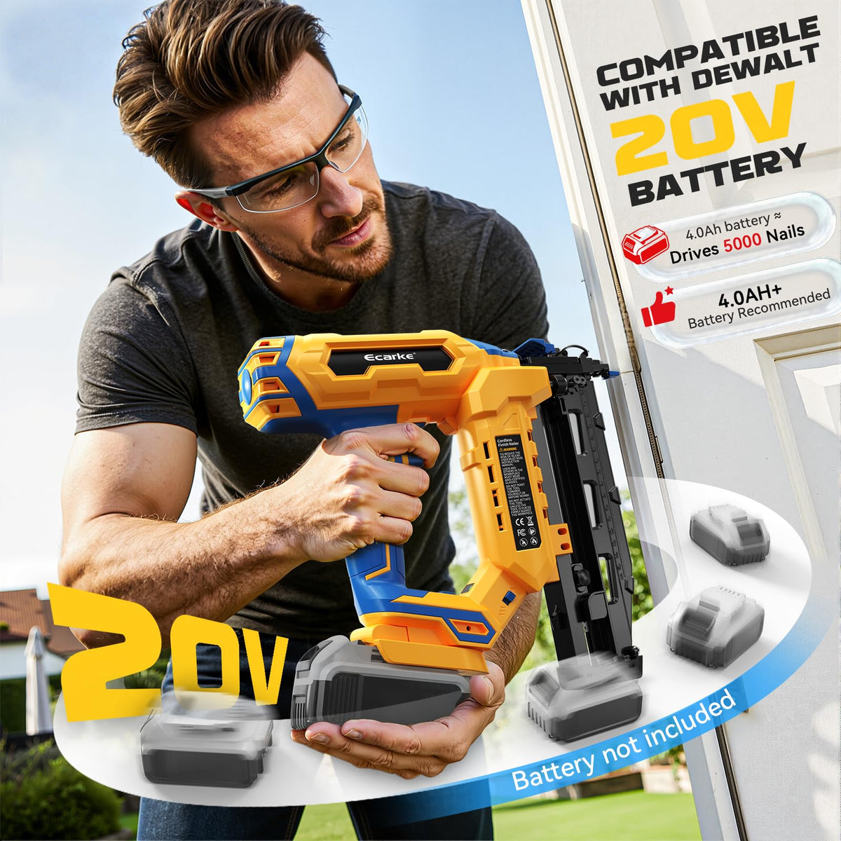 Finish Nailer 16 Gauge Compatible with Dewalt 20V Battery (Blue & Yellow)