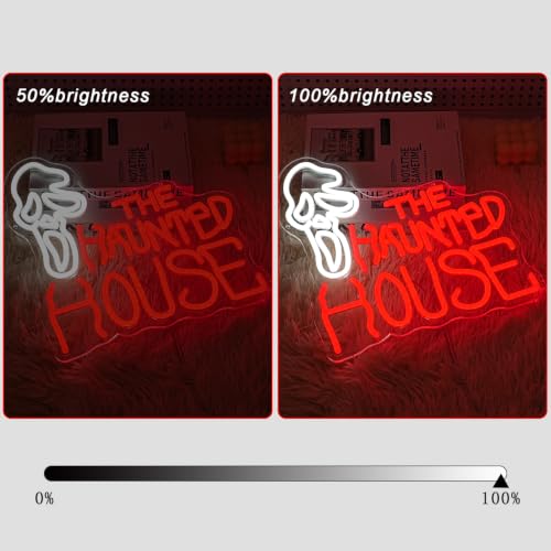Haunted House Halloween Neon Sign for Wall Decor Halloween Neon Light Ghostface LED Sign Red Letter Neon Wall Sign Dimmable Goth LED Light for Party Game Room Bar Halloween Decor (Haunted House)