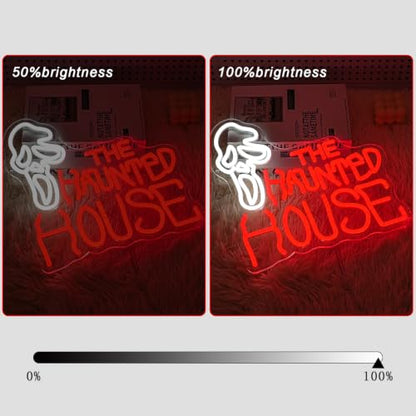 Haunted House Halloween Neon Sign for Wall Decor Halloween Neon Light Ghostface LED Sign Red Letter Neon Wall Sign Dimmable Goth LED Light for Party Game Room Bar Halloween Decor (Haunted House)