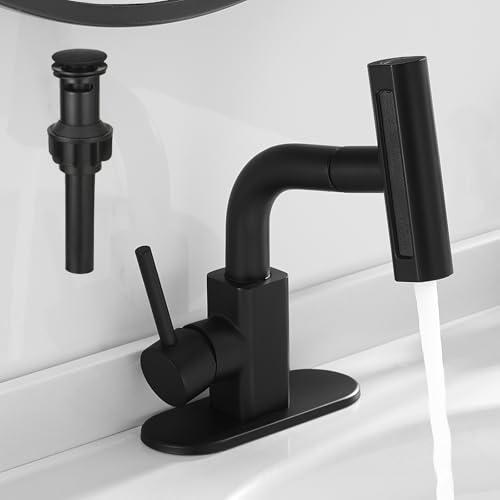 Matte Black Bathroom Faucets with 4 Mode Pull Down Sprayer