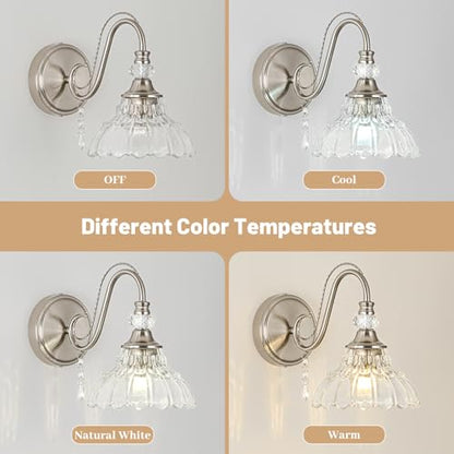 Bathroom Vanity Light Fixture with Floral Glass Shade