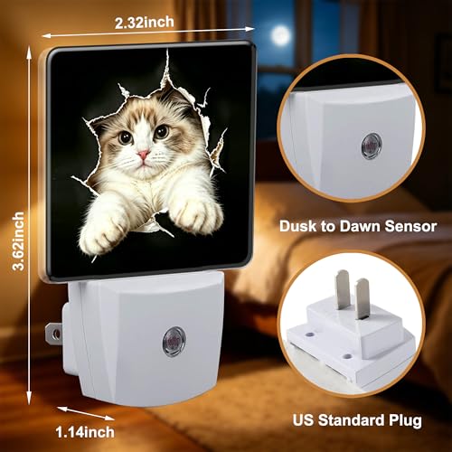 Night Light Broken Hole Cat Night Lights Plug into Wall with Dusk to Dawn Smart Sensor for Bedroom Bathroom Hallway Kitchen (Broken Hole Cat)