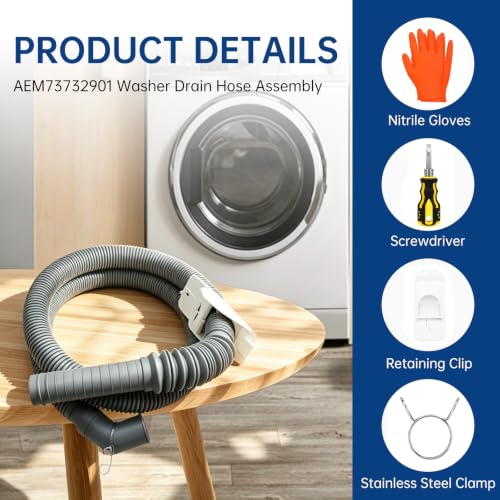 AEM73732901 Washer Drain Hose Washing Machine Drain Hose Replacement for LG & Kenmore Elite Front Load Washers Fit for AEM74053001 MEGJ62685201 2702257 PS8749199 PS8749199 WT7500CW WT1201CW WT1201CV