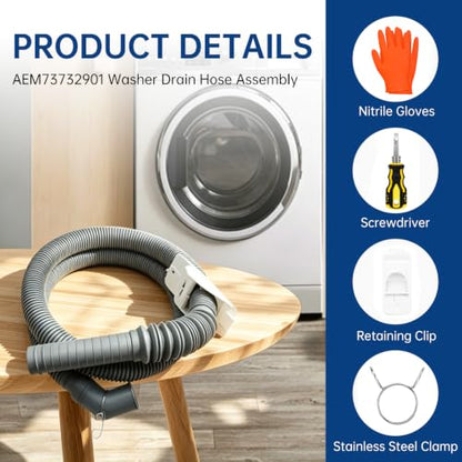 AEM73732901 Washer Drain Hose Washing Machine Drain Hose Replacement for LG & Kenmore Elite Front Load Washers Fit for AEM74053001 MEGJ62685201 2702257 PS8749199 PS8749199 WT7500CW WT1201CW WT1201CV