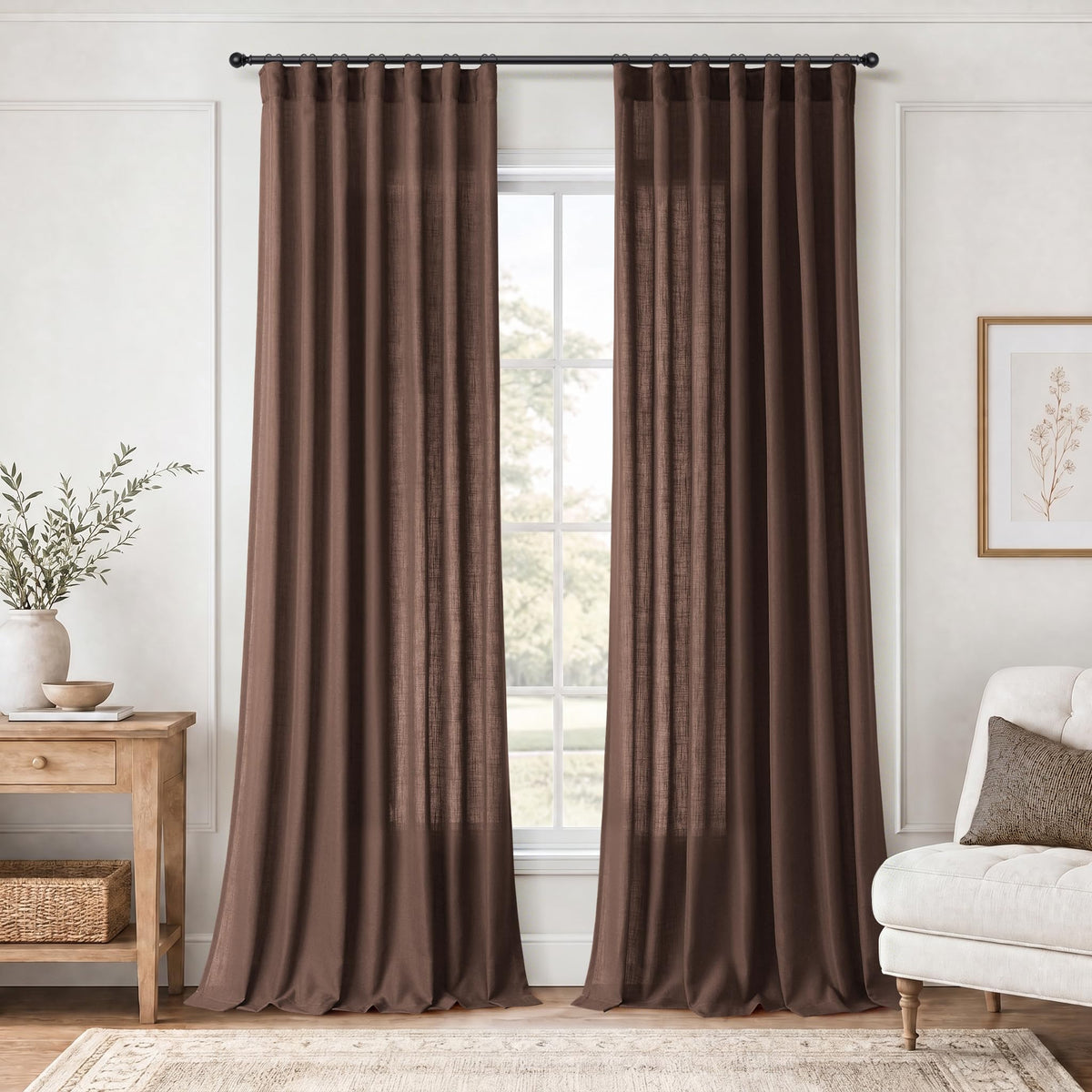 Coffee Linen Curtains 90 Inches Long 2 Panels for Living Room (Coffee / 50"W x 90"L (Pack of 2))