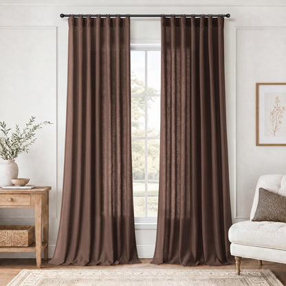 Coffee Linen Curtains 90 Inches Long 2 Panels for Living Room (Coffee / 50"W x 90"L (Pack of 2))