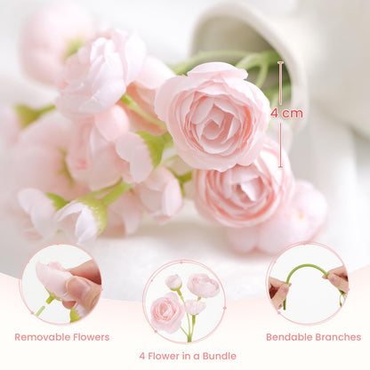 30Pcs Ranunculus Artificial Flowers Faux Silk Mini Flowers Indoor (Shabby Blush)