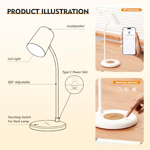 LED Desk Lamp with Speaker 3 Light Colors